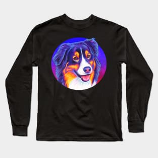 Colorful Tricolor Australian Shepherd Dog Long Sleeve T-Shirt